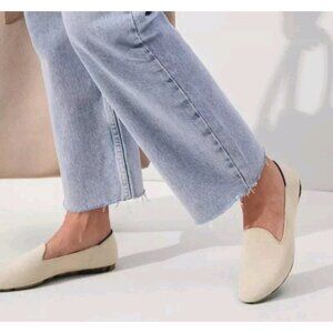 Rothy’s Knit Slip On Loafers Flats Beige Blue Trim Women’s 9.5 EU 40.5